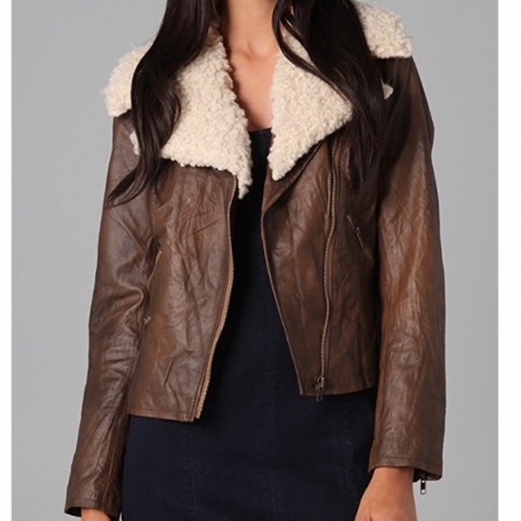 BB Dakota Leather Shearling Jacket with removable Shearling Collar. - Picture 5 of 16